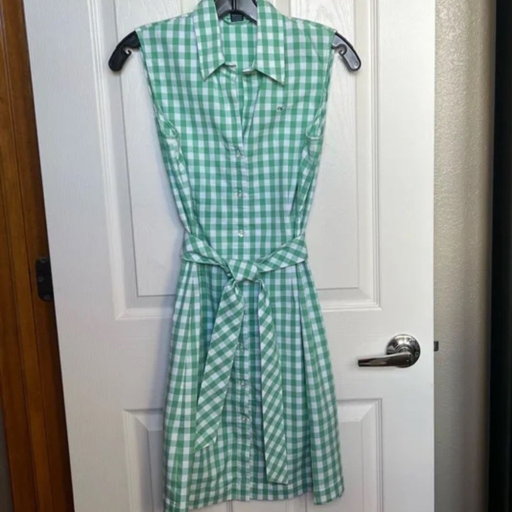 Vineyard Vines Green Checkered Shirt Dress